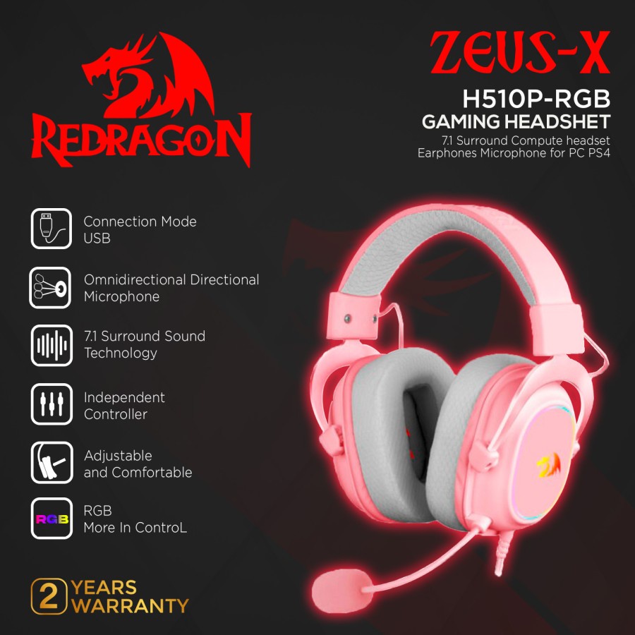 Redragon H510P-RGB Over-Ear ZEUS-X USB RGB Gaming Headset