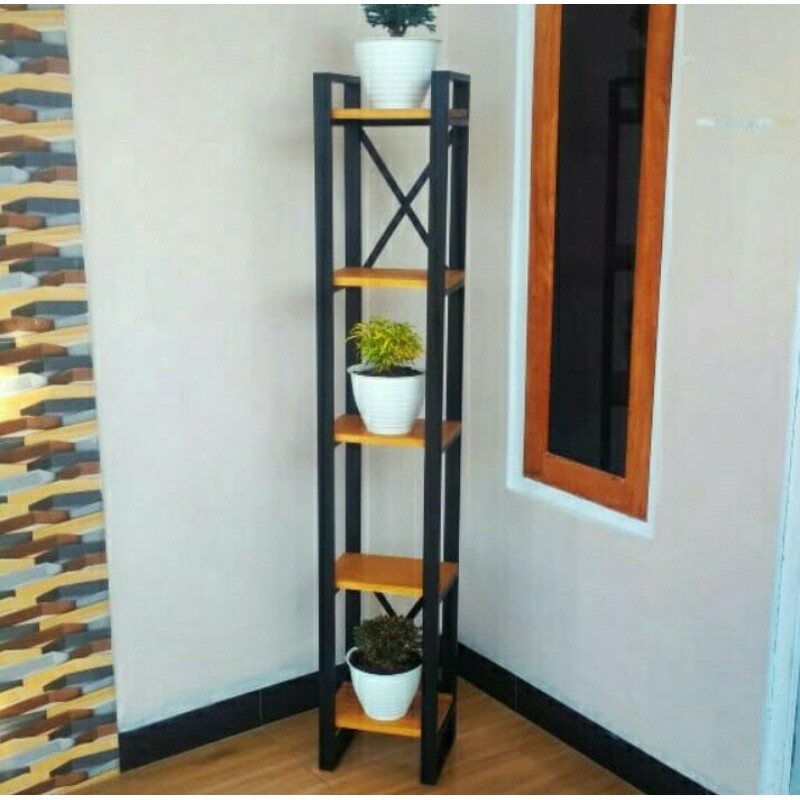 Rak pot bunga besi - Rak bunga unik - Rak buku susun - Putih