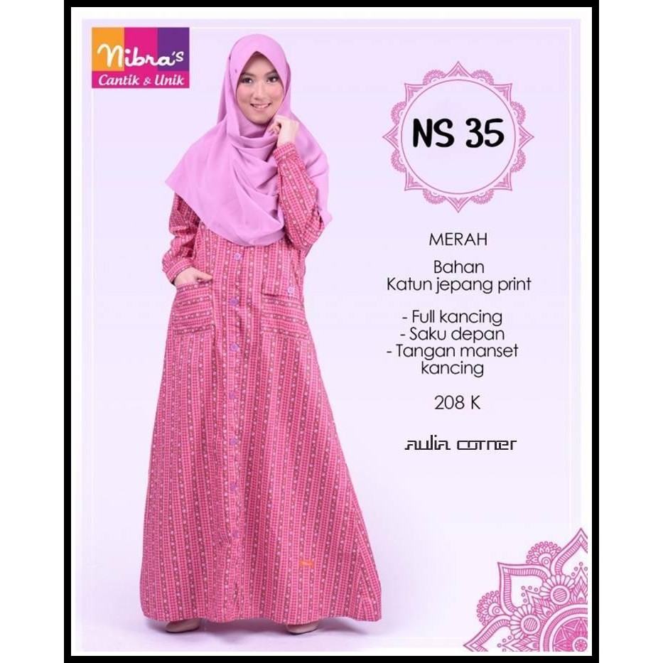 Gamis Muslimah Nibras NS 35 Merah Baju Wanita Terbaru Model Baju Gamis