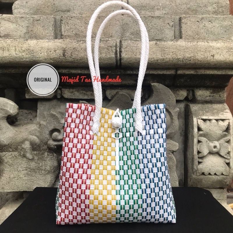 Tas Belanja Anyaman Plastik Jali Rainbow - Ready Stok Kirim Cepat