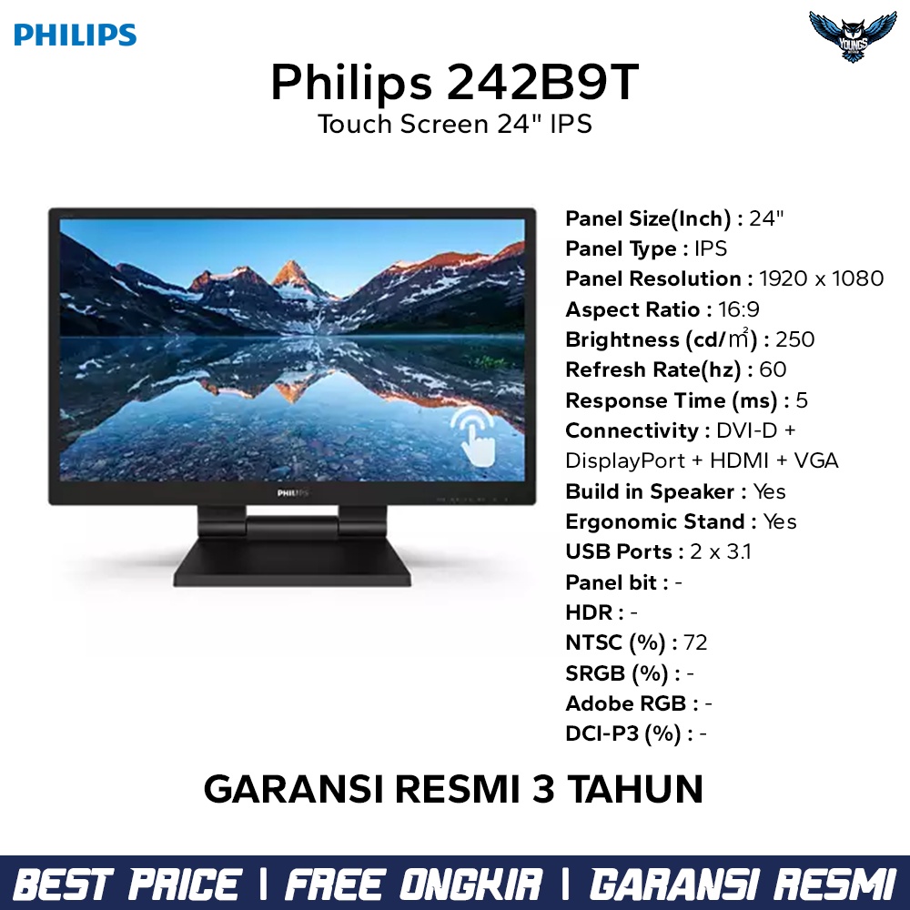 LED Philips 242B9T Touch Screen 24&quot; IPS HDMI DP Speaker USB Monitor