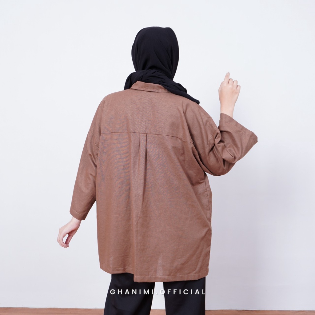 Ghanimi - Laura Shirt / Kemeja Linen Oversized / kemeja polos / kemeja katun / kemeja kerja / kemeja timeless / kemeja oversized / kemeja casual / atasan kerja / baju kerja / atasan polos / atasan oversized / baju oversized