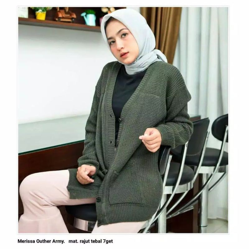 CARDIGAN RAJUT WANITA MERISSA OUTER CARDI-Army