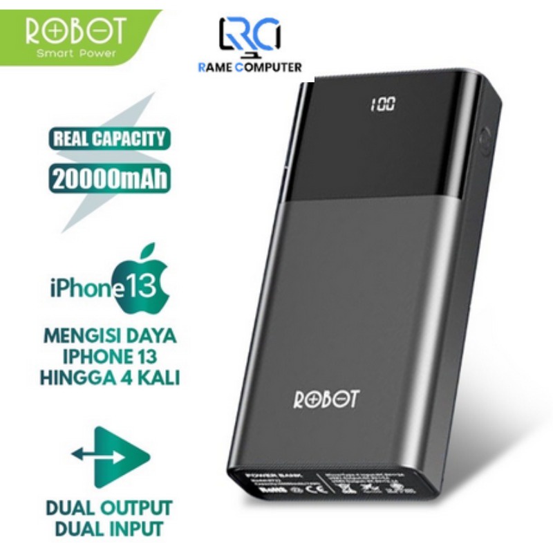 ROBOT Power Bank RT22 Powerbank 20000mah Dual Port Input &amp; Output Led Indicator Garansi Original Resmi