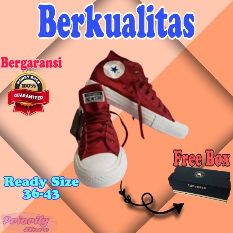 SEPATU CONVERSE CHUCK TAYLOR TAILOR HIGH MERAH MAROON TINGGI SNEAKERS KONVERS ALL STAR CT 2 KONVERSE