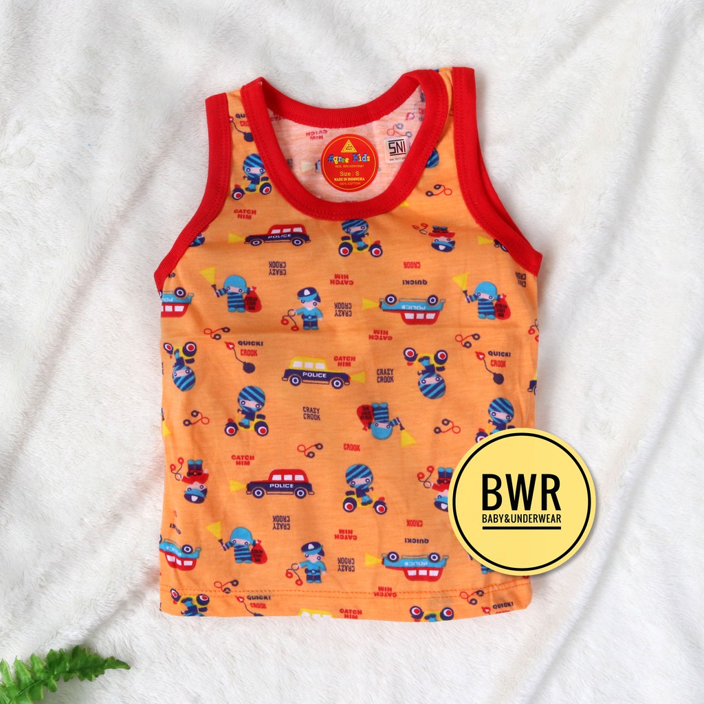 [ 6pc ] Singlet Anak Agree WARNA Motif | SM017 Kaos Dalam Anak Kutung 017 - Bwr