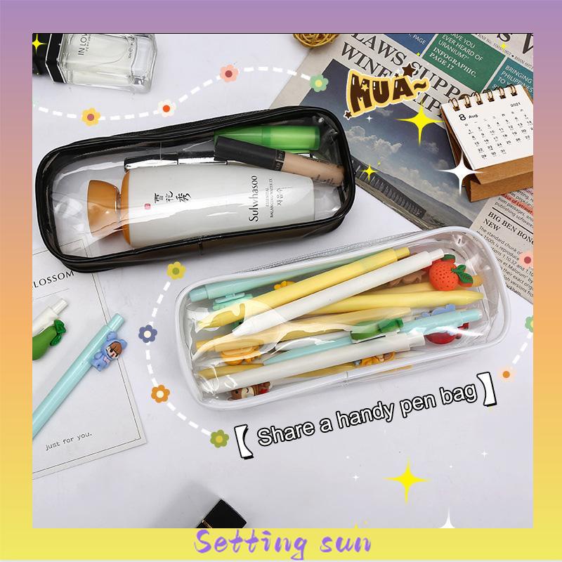 Decompression Primary Middle School Students Competition Rotating Pen Can Write Student Rotating PenTransparent PVC Student Stationery Zipper Pen Bag Travel Portable Toiletry Makeup Storage Bag TN