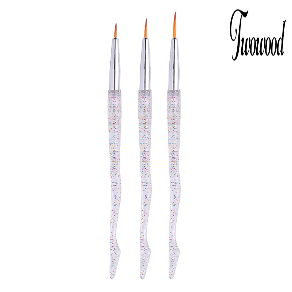 Twowood 3Pcs / Set Brush Nail Art UV Gel Extension Bulu Lembut Ringan Untuk Wanita