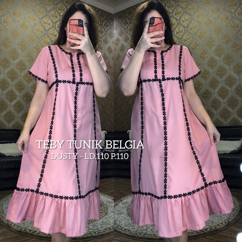 Daster arab Teby Tunik Belgia-Dusty/dusty pink