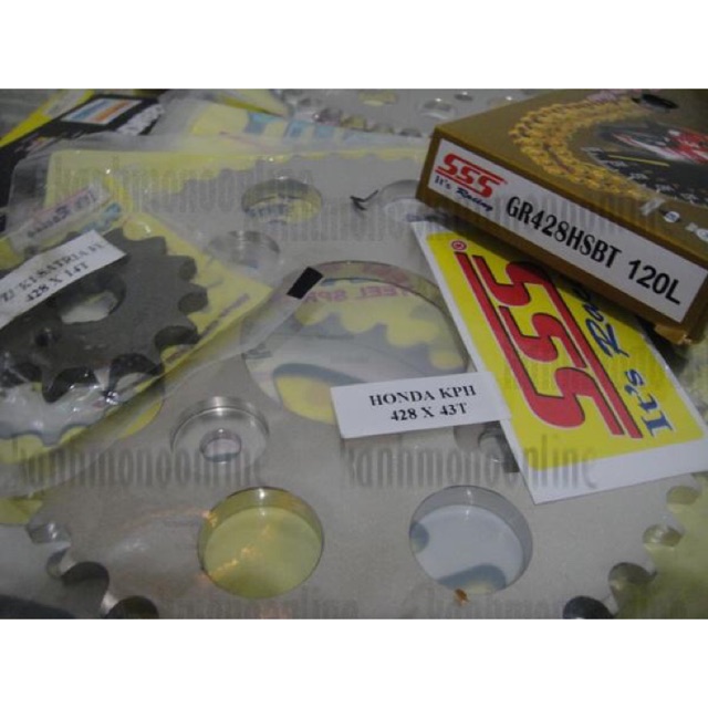 Gear SSS (Set) 428 : SATRIA FU / SATRIA F150 FACELIFT : Size 13T~17T + 31T~45T + SSS HSBT 120L Gold