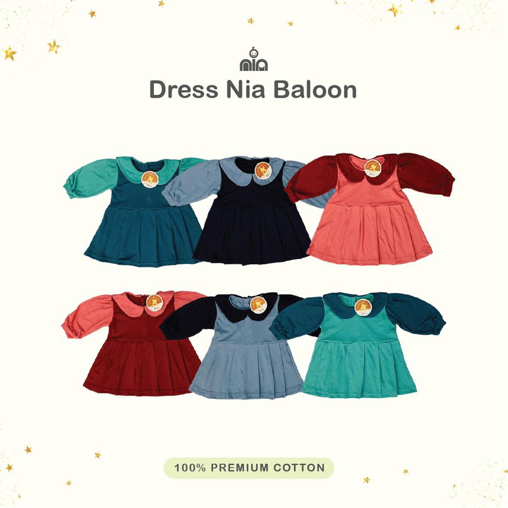 Promo !! Dress Bayi Nia Baloon Premium/dress bayi nia premium lengan panjang /dress bayi murah bahan cotton