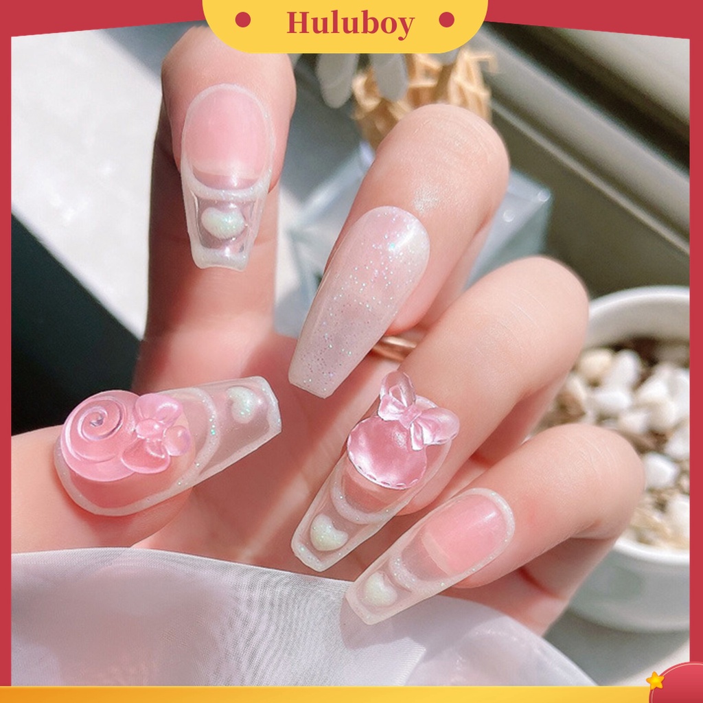 Huluboy Huluboy♡ 20pcs / Set Hiasan Kuku Motif Kartun Aksen Berlian Imitasi Translucent Tahan Lama Untuk Nail Art