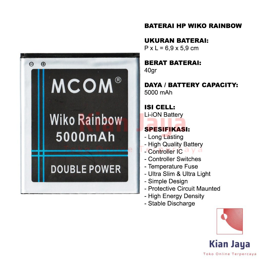 MCOM Baterai Hp Wiko Rainbow Original Double Power Batre Batrai Battery Ori