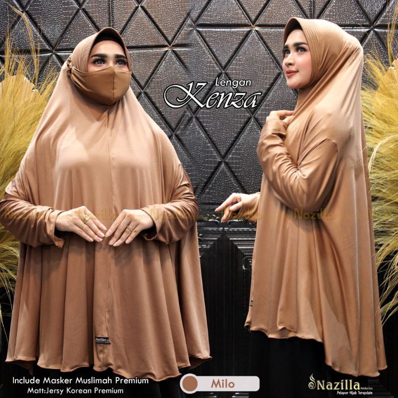 Jilbab Hijab Khimar Jumbo Lengan Kenza Free Masker Original Nazilla