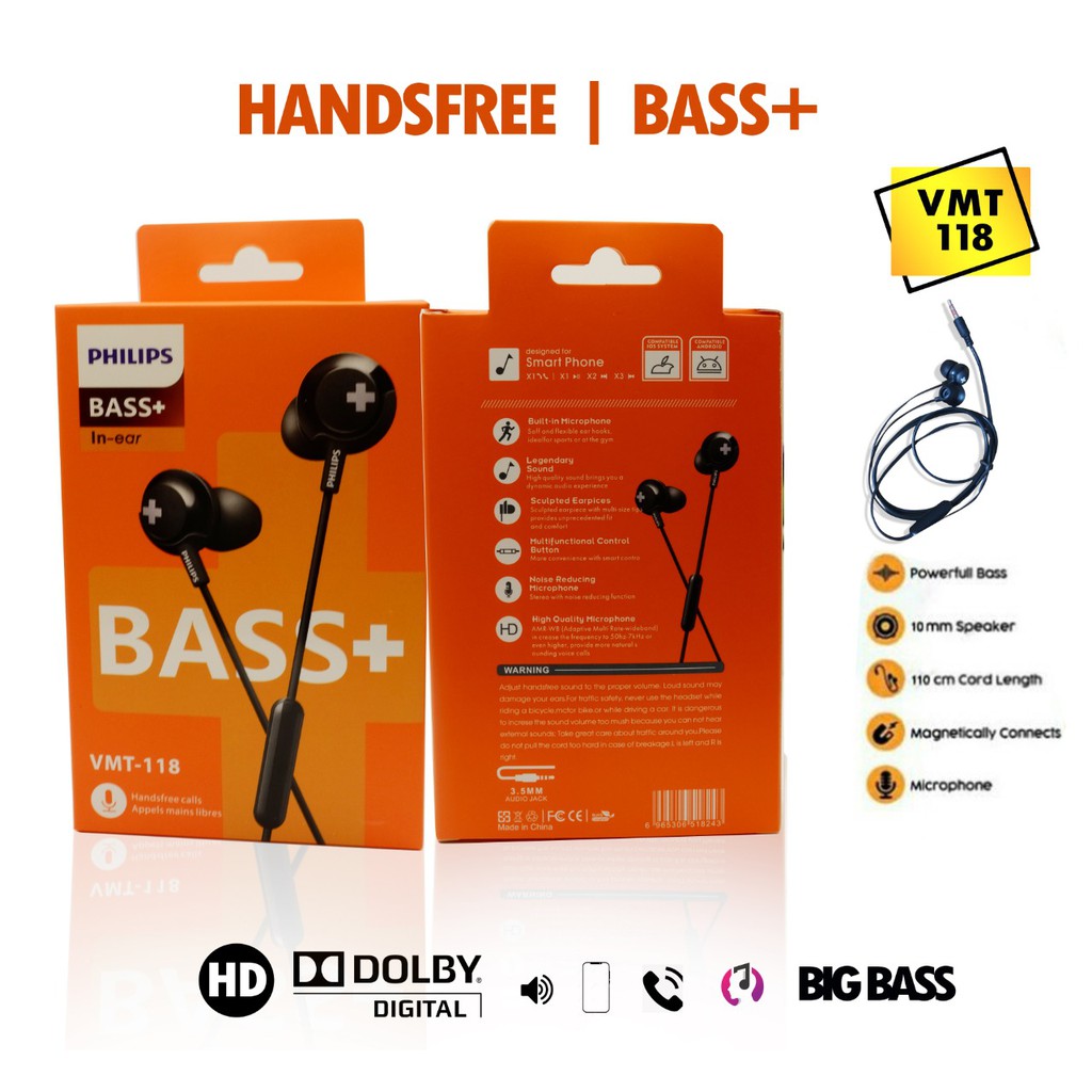 Hansfree Philips/Earphones Philips VMT-118 Bass+ In-Ear