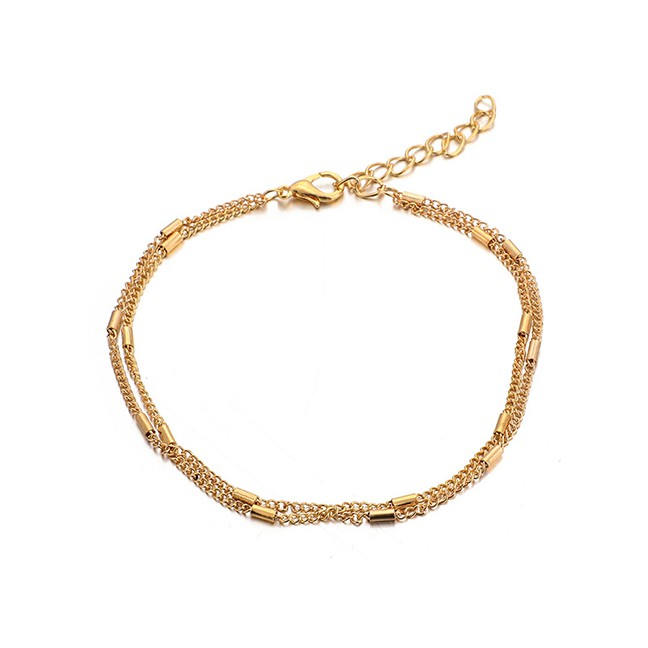 LRC Gelang Fashion Gold Beaded Alloy Chain Multi-layered Anklet F69229