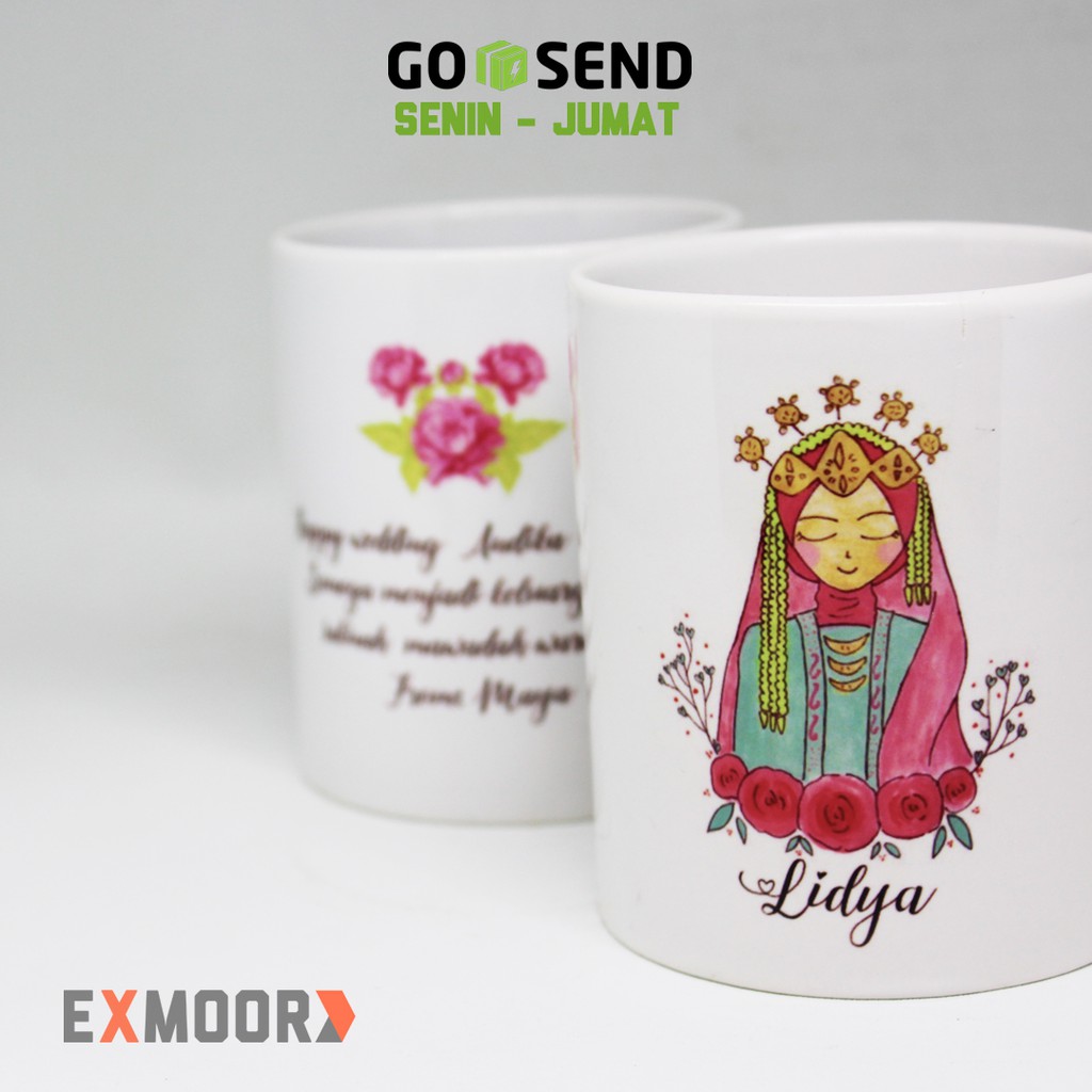 Exmoor Mug Couple Pengantin Sunda Hijab Model 2 untuk Kado Pernikahan