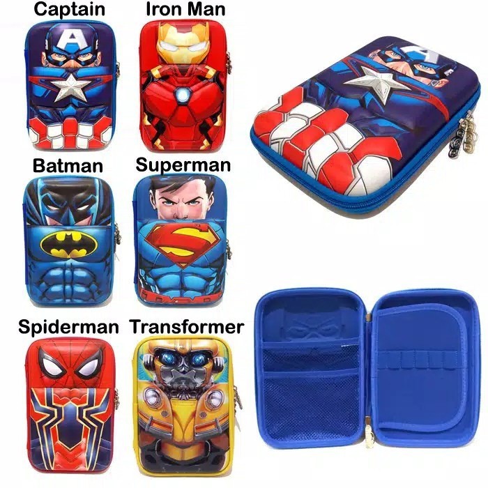 Kotak Tempat Pensil S1 Hardcase Smiggle Superhero Jagoan Anak Timbul 1 Sisi