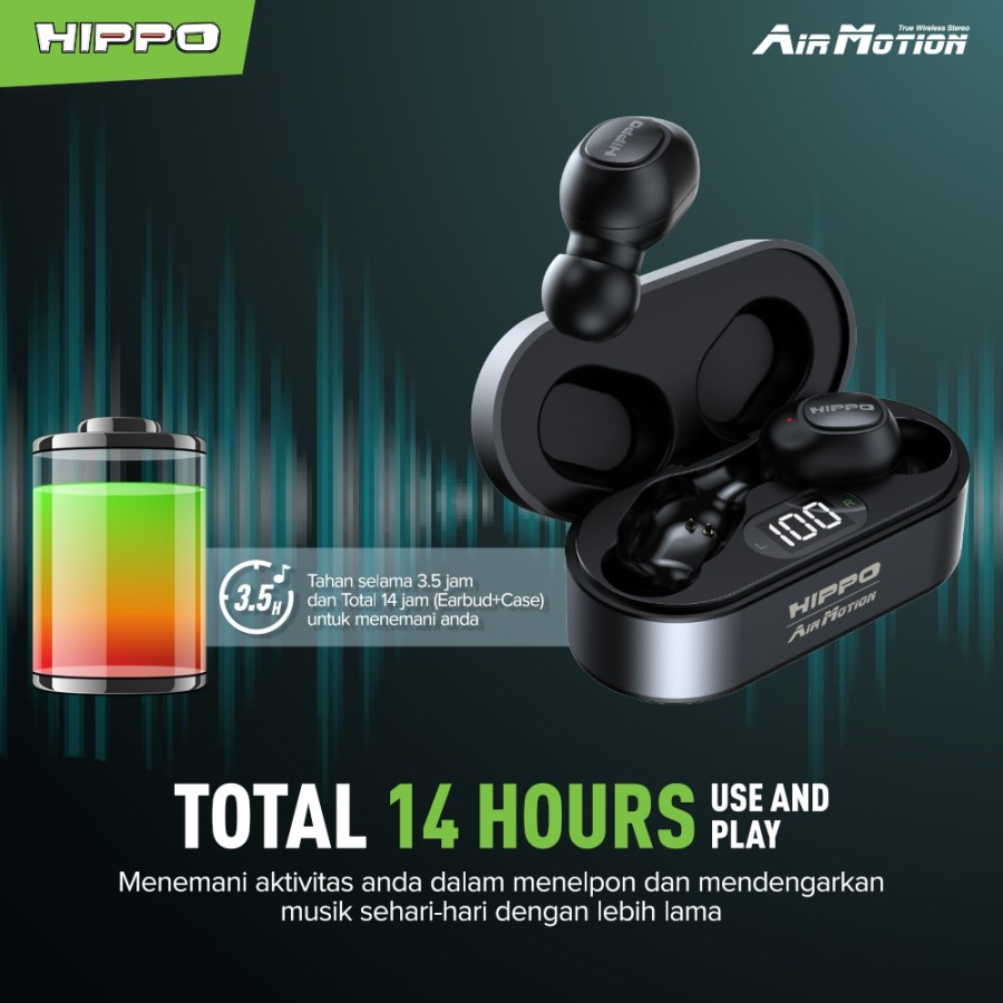 Hippo TWS Airmotion Headset True Wireless Stereo Bluetooth 5.0 Earphone Earbuds Handsfree Original Air Motion