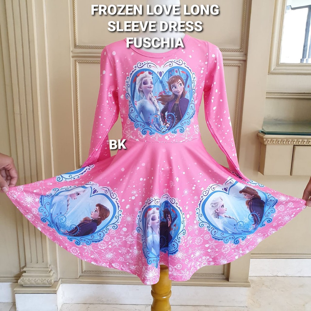 FROZEN LOVE LONG SLEEVE DRESS / DRESS PRINCESS ELSA FROZEN / DRES LENGAN PANJANG ANAK IMPORT