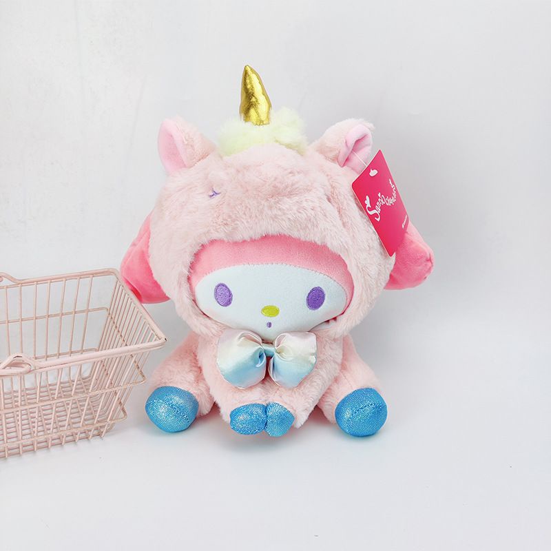 MAINAN BONEKA MELODY HELLO KITTY CINNAMOROLL POCHACCO DOG POMPOMPURIN KUROMI UNICORN PLUSH IMPOR