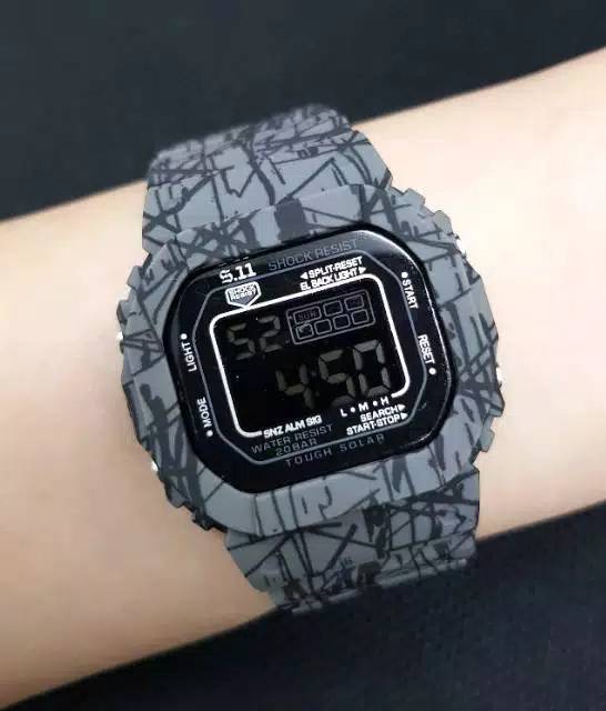 Jam Tangan Pria/Wanita Kasual Sporty Digital Kotak Strap Rubber Loreng X-27