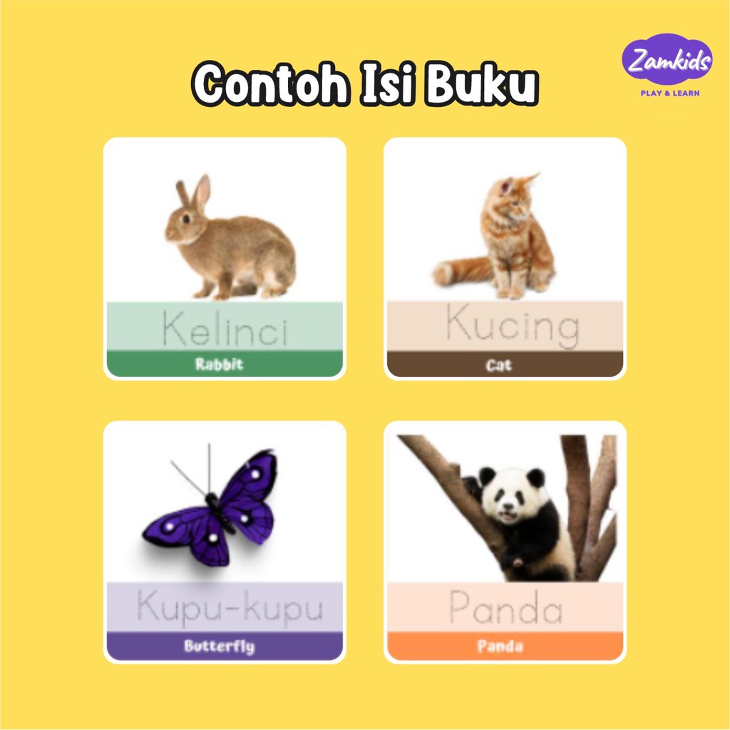 BUKU MAINAN EDUKASI FLASHCARD BELAJAR MENULIS PENGENALAN KATA HEWAN ANAK BAYI BALITA