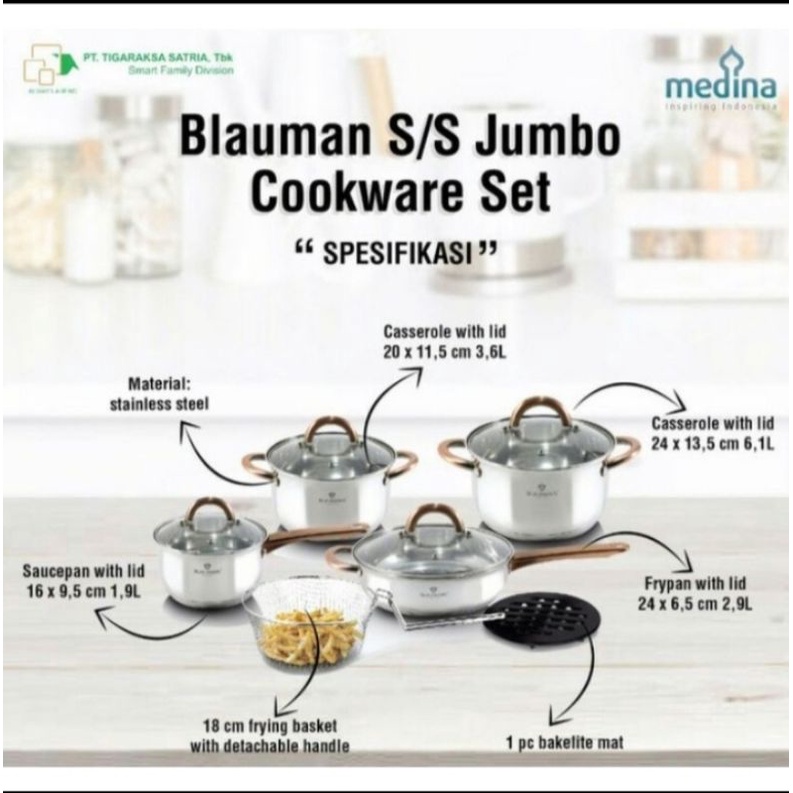 Blaumann SS Jumbo Cookware Set / Panci Blauman Stainless