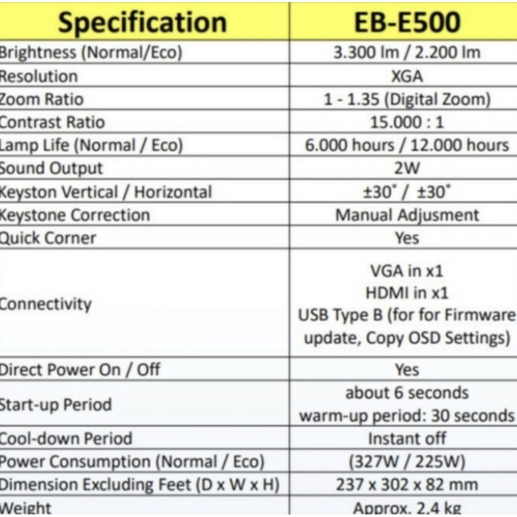 LCD Proyektor Epson EB-E500 XGA