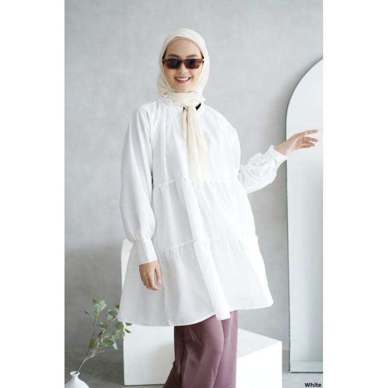 ruffle puff tunic casual dress wanita