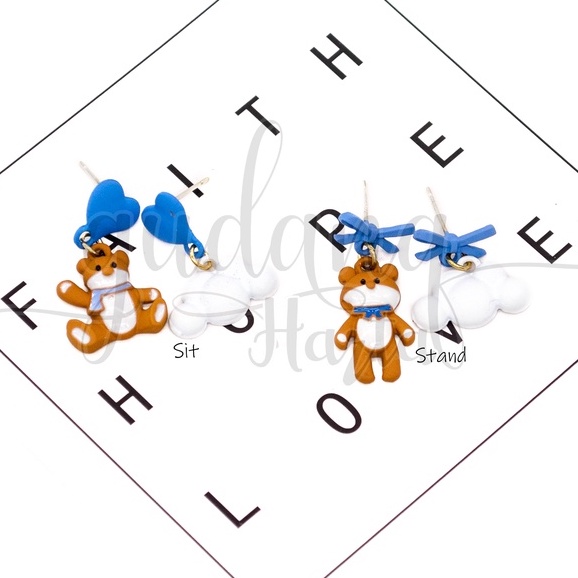 Anting Stud Cloud And Bear Earrings Motif Beruang Dan Awan GH 203809