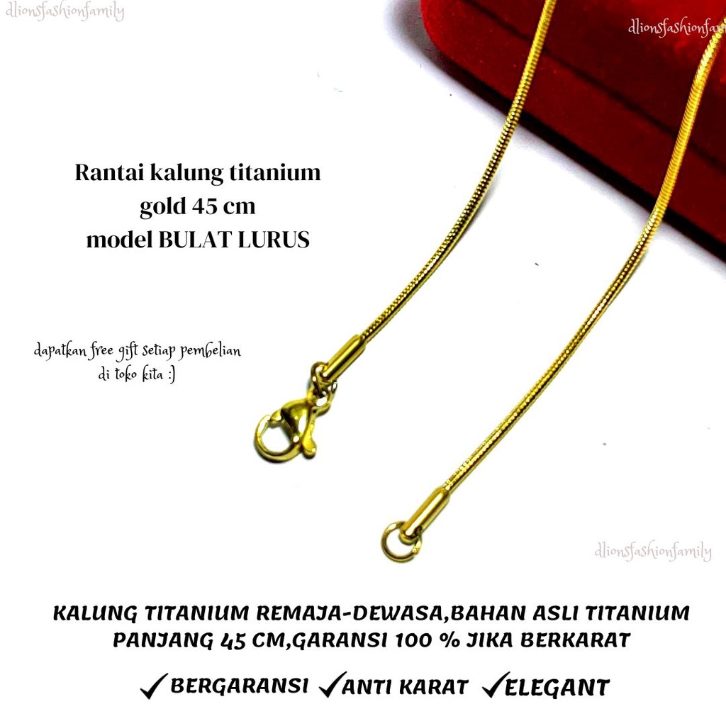 KALUNG TITANIUM ASLI ANTI KARAT,KALUNG TITANIUM PRIA,KALUNG TITANIUM WANITA WARNA GOLD PANJANG 45 CM