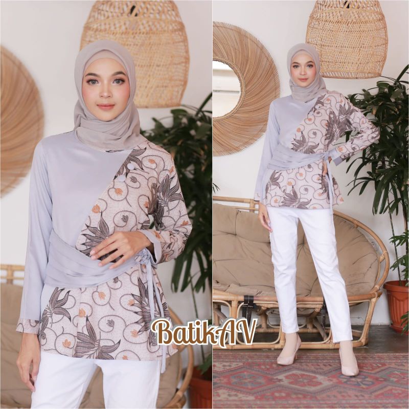 tey-17 Batik Wanita ASJ SA HRB026 Kenogo Kemeja Tosca Pendek Atasan Wanita-Model 1