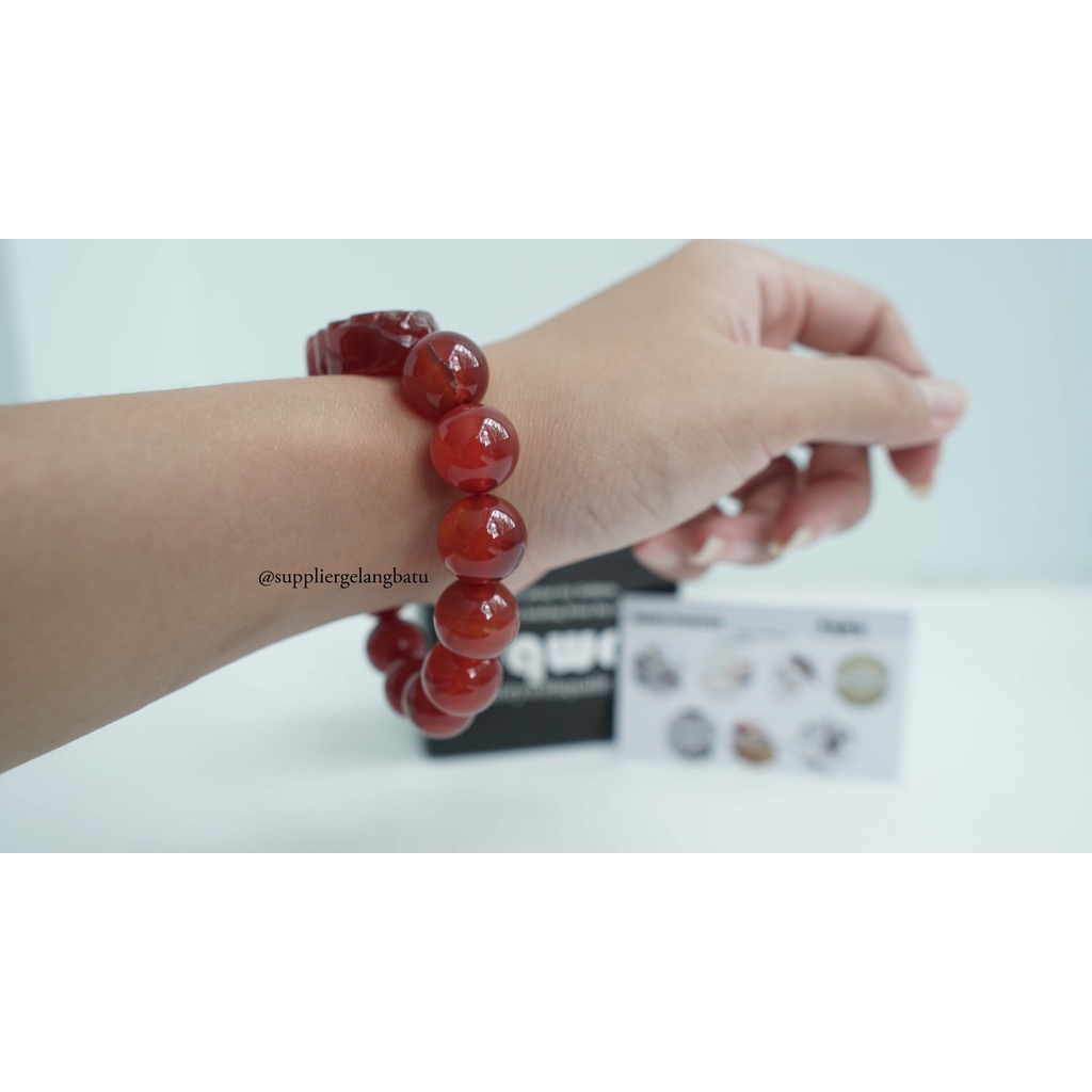 Gelang Batu Pixiu GARNET MERAH 14mm natural premium stone healing