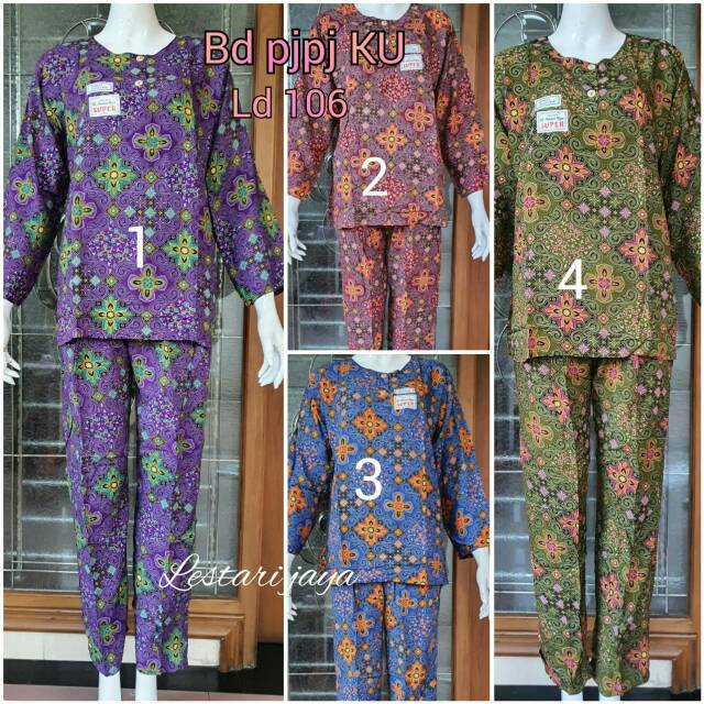 Babydoll Panjang Kencana Ungu Batik Set Gogo Baju Tidur Dirumah Piyama Busui Friendly