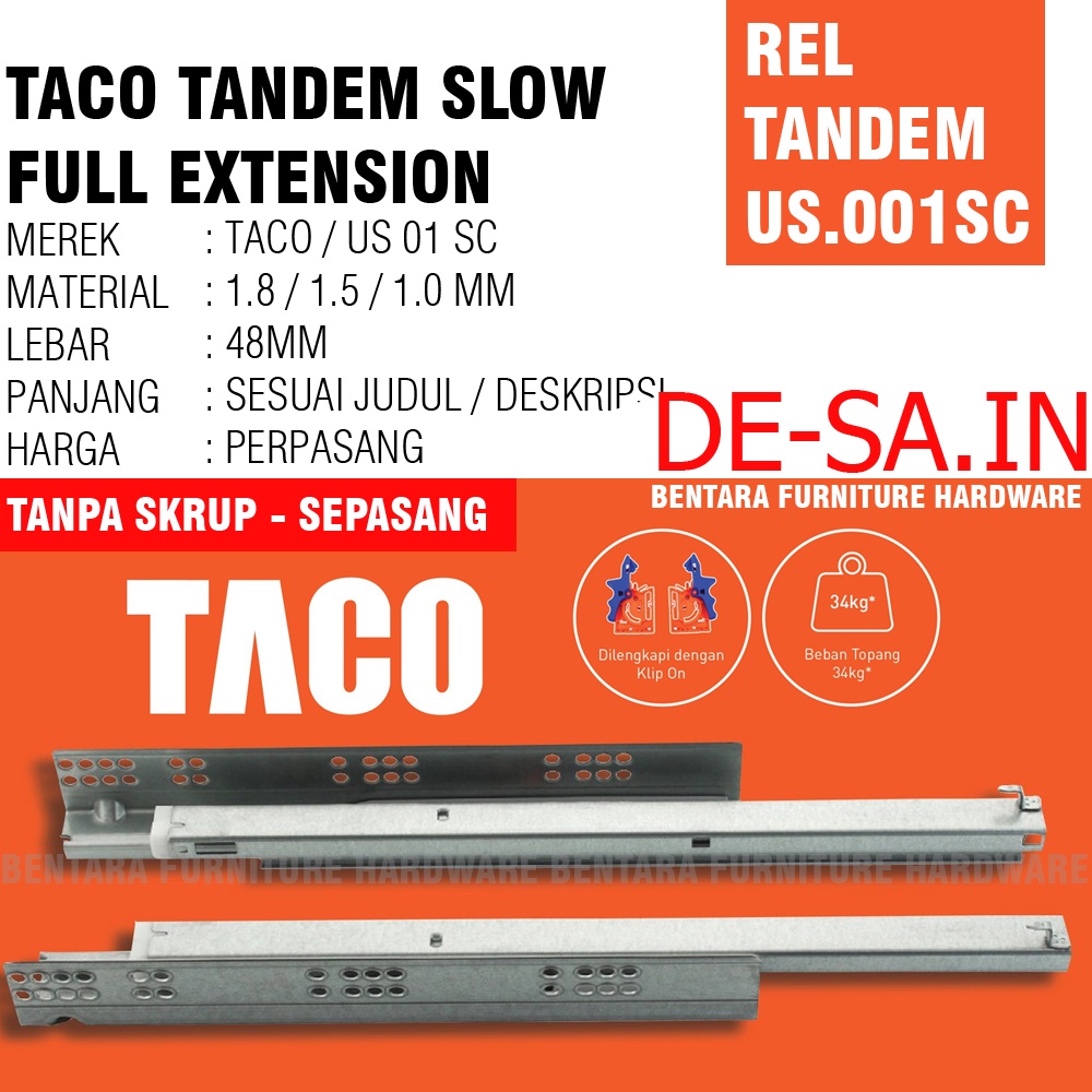40 CM TACO REL TANDEM US-001 SC - Undermount Rel Laci Double Slow Motion Full Extension Soft Close