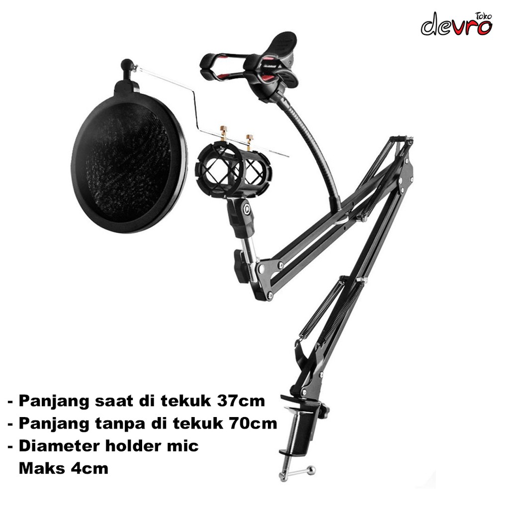 Condenser Microphone Stand Holder 360 Lazypod with Smartphone Clamp-NB 35