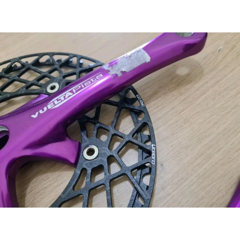 Crank Vuelta Pista Chainring Litepro Spider Black Purple  Ungu red merah green hijau 53T Arm 165mm crank set sepeda