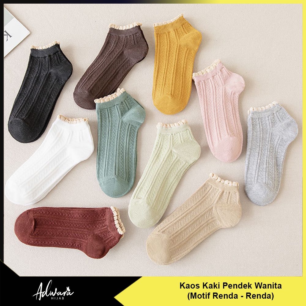 Kaos Kaki Pendek Semata Kaki Wanita Motif Renda Warna Polos Bahan Lembut