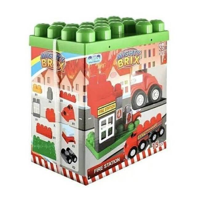 Emco mighty brix blocks fire station mainan balok anak cowok cewek hadiah kado baby blok besar mega