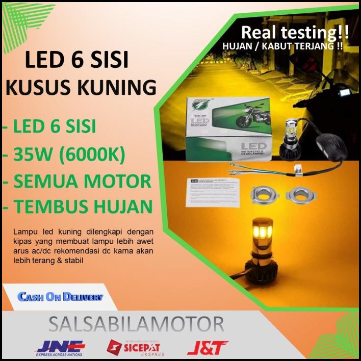Lampu Led Motor Depan 6 Sisi Paling Terang Bebek Beat Vixion Kuning