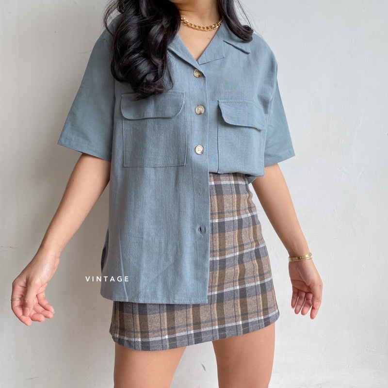 KEMEJA WANITA CASUAL POCKET TOP KEMEJA WANITA POLOS BASIC MURAH-6