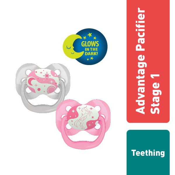 Dr. Brown's Advantage Pacifier Glow In The Dark Stage 1 (0-6m) dan Stage 2 (6-18m) / Empeng Bayi isi 2