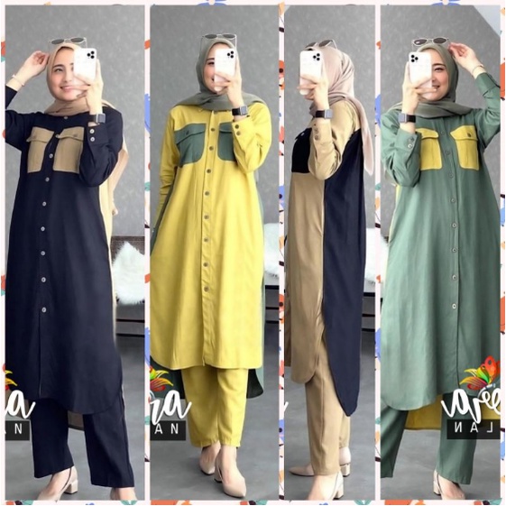 Setelan Tunik Wanita Kekinian Terbaru 2022 Set Tunik LEMORA Set Baju Import Fashion Muslim