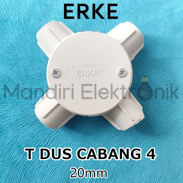 T Dus Cabang 4 Putih 20mm ERKE - Tedus 4 Way 3/4 Sekrup Putih ERKE - Rumah Sambungan Kabel T-Dus Putih