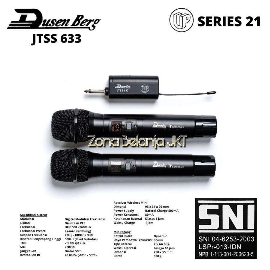 Mic Wireless Dusenberg JTSS 633 UP 21 Series UHF 2 Mic Handle Pegang Original