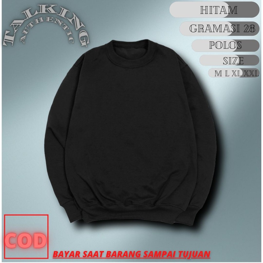 Crewneck Pria Wanita Basic Hitam Polos Premium Bahan Fleece Tebal dan Halus harga Murah M L XL XXL