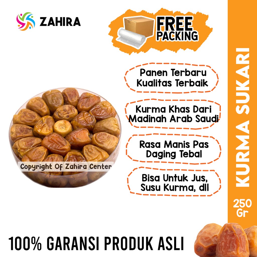 

Kurma Sukari Sukkari NR Al Qassim Ruthob Basah 250GR Lembut Manis Daging Tebal Kurma Raja Premium