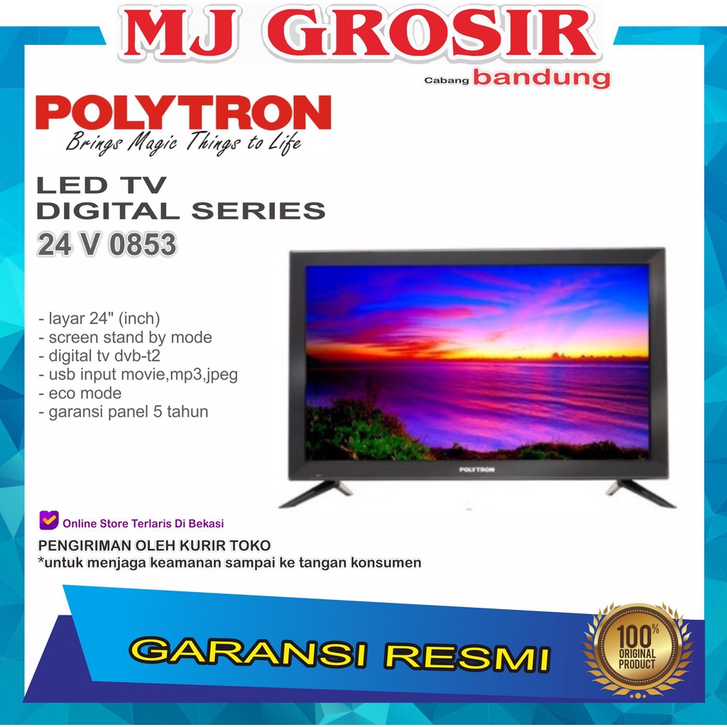 PROMO LED TV POLYTRON 24" 24V0853 24 INCH USB HD HDMI DIGITAL TV