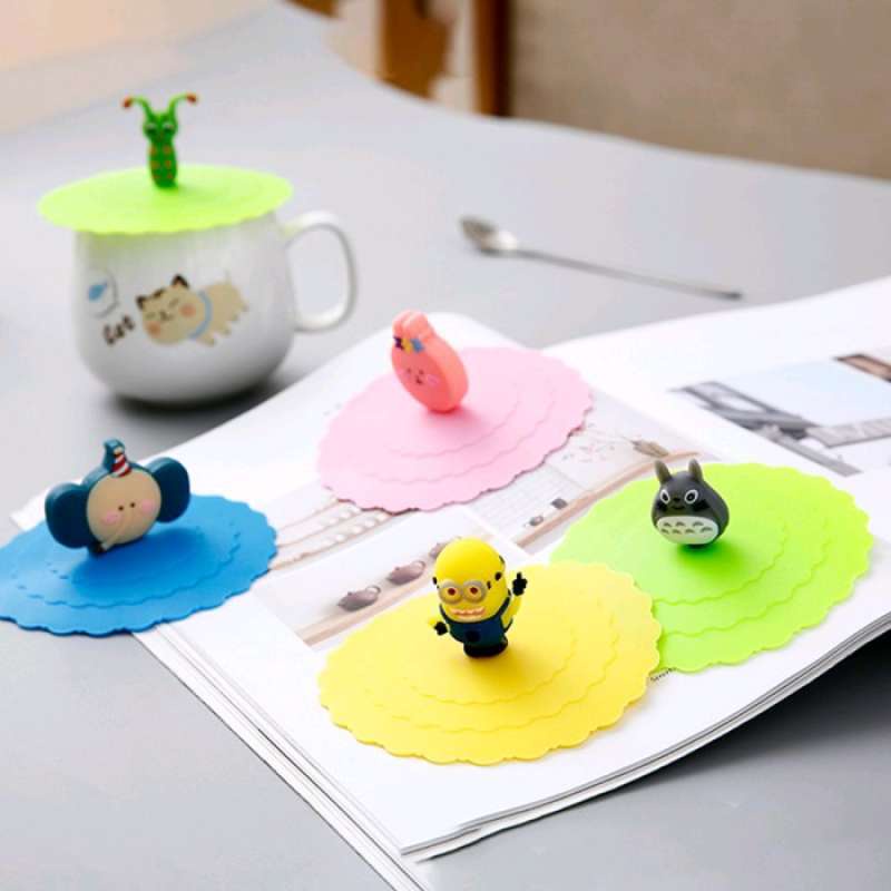 C45 Tutup Gelas Silikon Karakter 3D/ Cover Penutup Cangkir Mug Karet Silicone